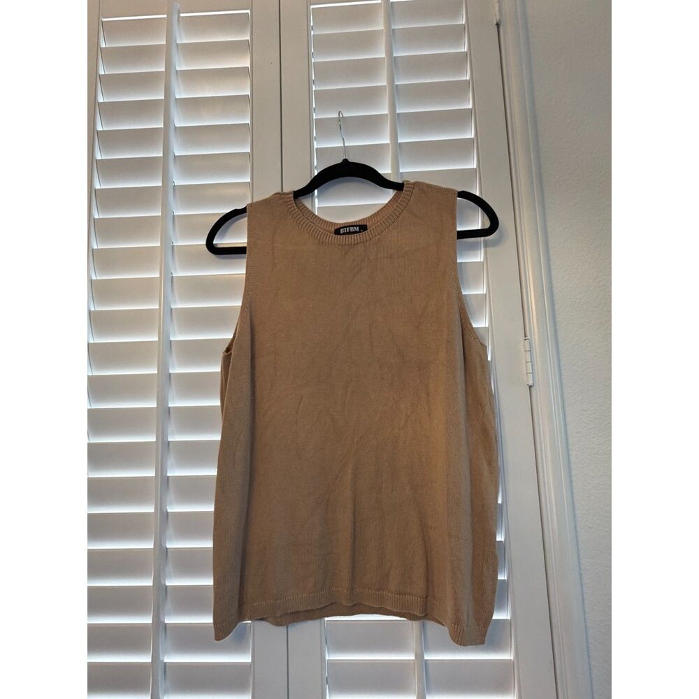 Tan Beige Sleeveless Knit Tank Top Crewneck Sweater Vest Medium